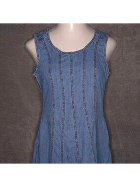 United Colors Of Benetton Denim Sleeveless Dress M Midi Dress Pockets Modest